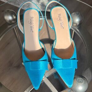 Midnight Velvet Turquoise Satin Slingback Heels